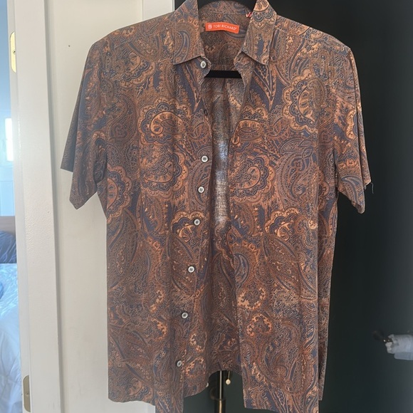 Tori Richard Brown and Blue Casual Button Down Shirt - Picture 3 of 3